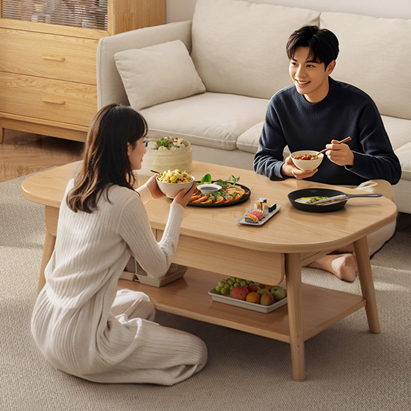 Modern Minimalist Eco Board Rounded Rectangle Coffee Table With 2 Drawers For Living Room