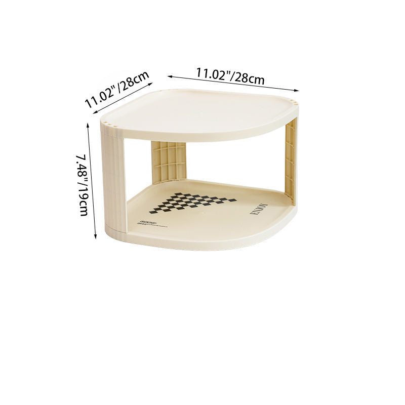Modern Minimalist Plastic Rounded Square Corner Shelf Unit With 2-Tier For Entryway & Living Room & Bathroom