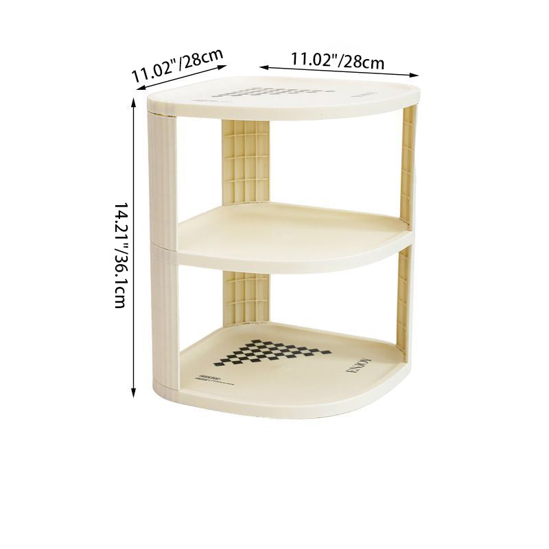 Modern Minimalist Plastic Rounded Square Corner Shelf Unit With 2-Tier For Entryway & Living Room & Bathroom