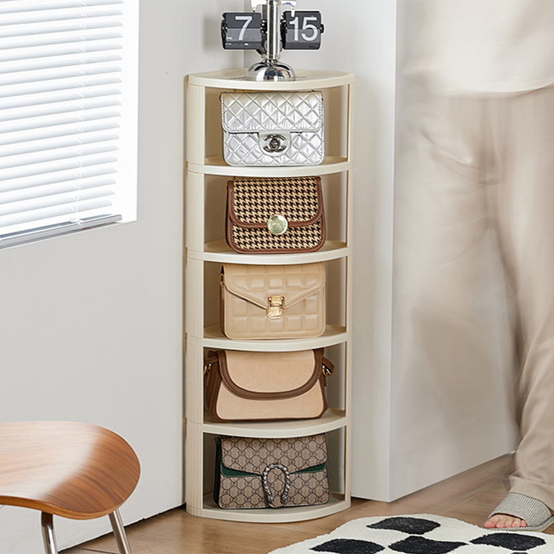 Modern Minimalist Plastic Rounded Square Corner Shelf Unit With 2-Tier For Entryway & Living Room & Bathroom