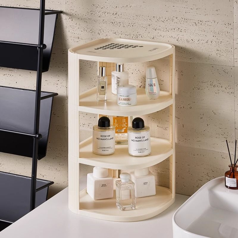 Modern Minimalist Plastic Rounded Square Corner Shelf Unit With 2-Tier For Entryway & Living Room & Bathroom