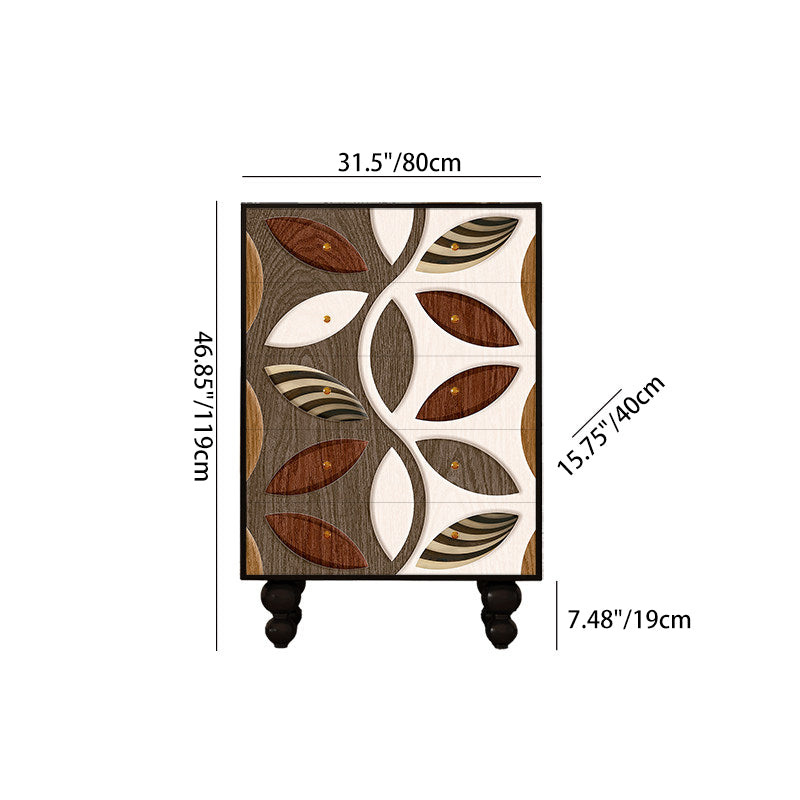 Contemporary Creative Solid Wood Artistic Storage Cabinet With Carved Drawer Fronts, 5-Drawer For Living Room