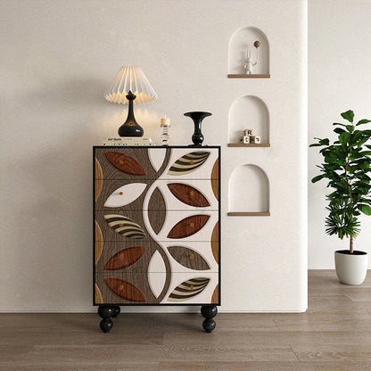 Contemporary Creative Solid Wood Artistic Storage Cabinet With Carved Drawer Fronts, 5-Drawer For Living Room