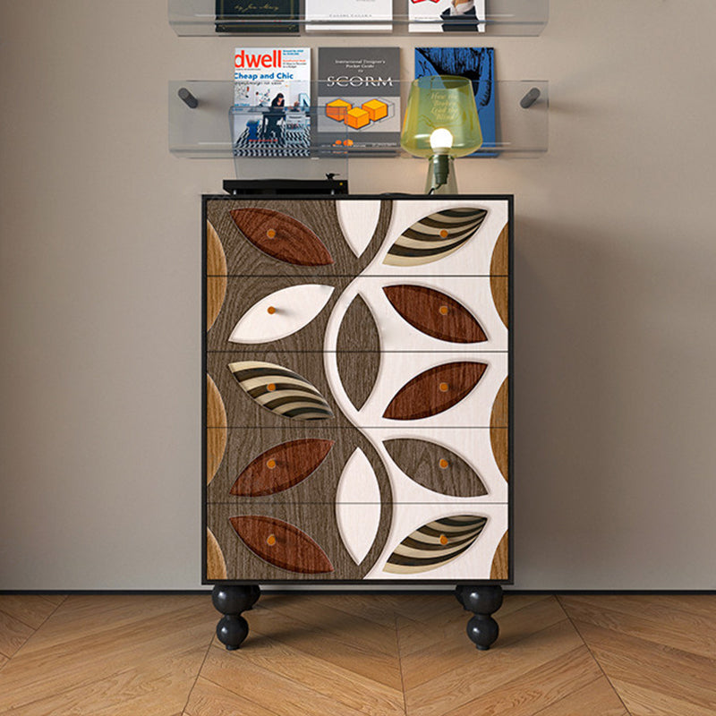 Contemporary Creative Solid Wood Artistic Storage Cabinet With Carved Drawer Fronts, 5-Drawer For Living Room