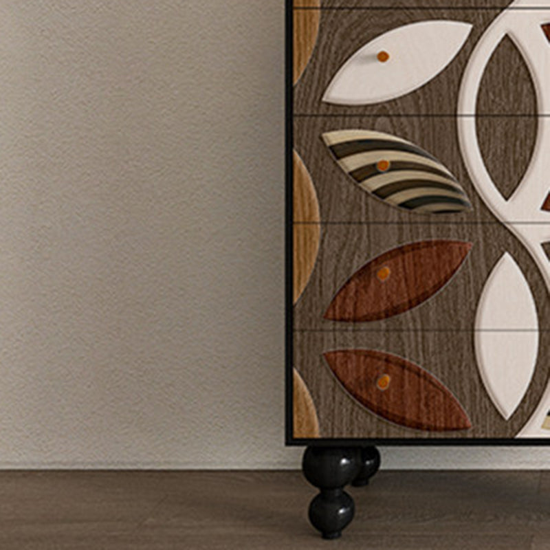 Contemporary Creative Solid Wood Artistic Storage Cabinet With Carved Drawer Fronts, 5-Drawer For Living Room