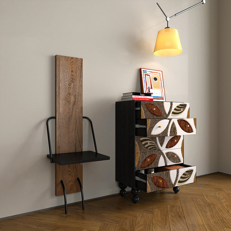 Contemporary Creative Solid Wood Artistic Storage Cabinet With Carved Drawer Fronts, 5-Drawer For Living Room