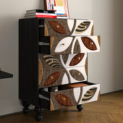 Contemporary Creative Solid Wood Artistic Storage Cabinet With Carved Drawer Fronts, 5-Drawer For Living Room