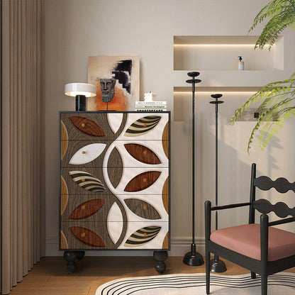 Contemporary Creative Solid Wood Artistic Storage Cabinet With Carved Drawer Fronts, 5-Drawer For Living Room