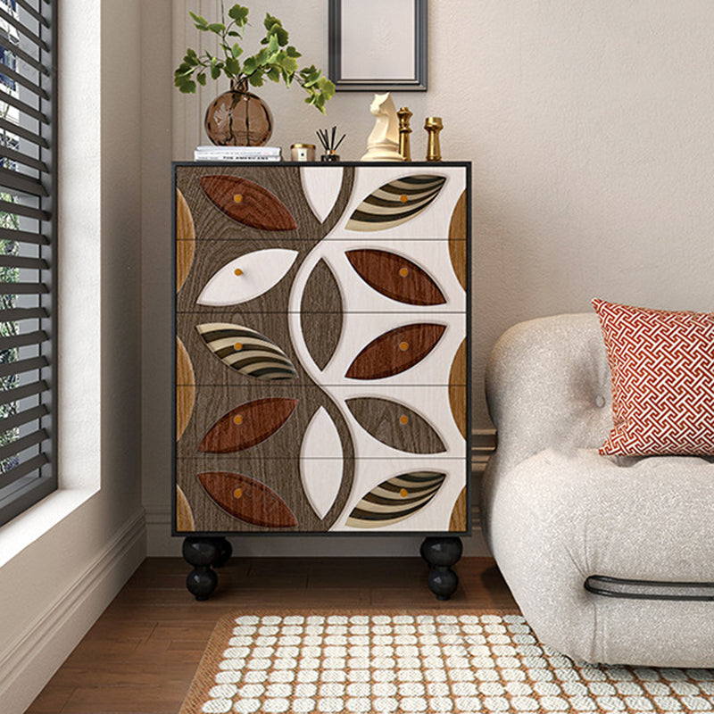 Contemporary Creative Solid Wood Artistic Storage Cabinet With Carved Drawer Fronts, 5-Drawer For Living Room