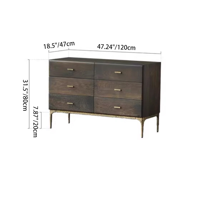 Contemporary Retro Solid Oak Wood & Iron Storage Cabinet With 6-Drawer For Living Room