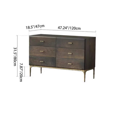 Contemporary Retro Solid Oak Wood & Iron Storage Cabinet With 6-Drawer For Living Room