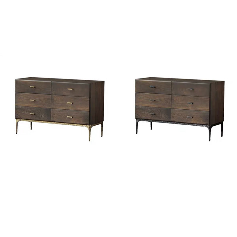 Contemporary Retro Solid Oak Wood & Iron Storage Cabinet With 6-Drawer For Living Room