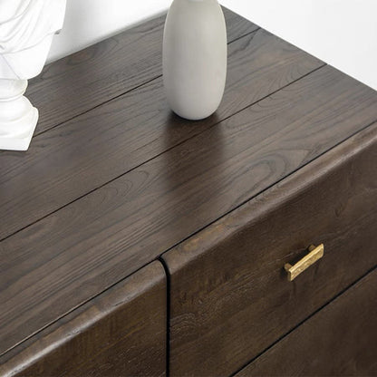 Contemporary Retro Solid Oak Wood & Iron Storage Cabinet With 6-Drawer For Living Room