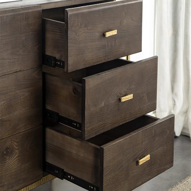 Contemporary Retro Solid Oak Wood & Iron Storage Cabinet With 6-Drawer For Living Room