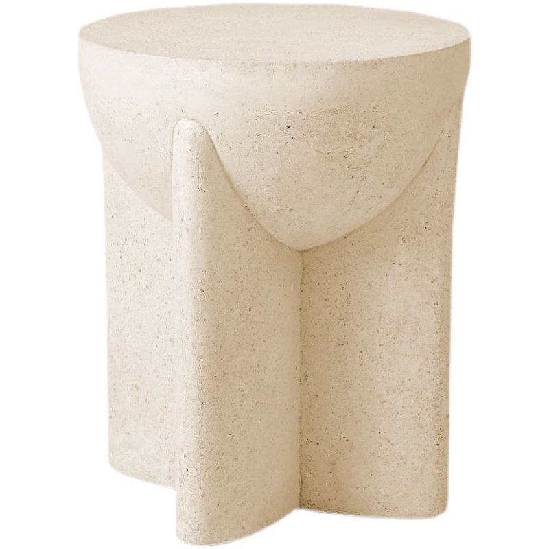 Modern Minimalist Cream Travertine Round Refined Side Table Solid Stone Accent End Table For Living Room & Bedroom