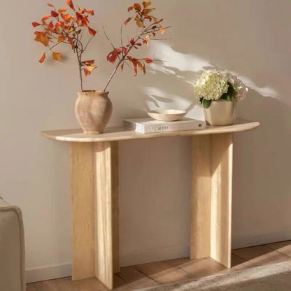 Modern Minimalist Natural Travertine Premium Console Table For Entryway & Living Room