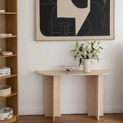 Modern Minimalist Natural Travertine Premium Console Table For Entryway & Living Room