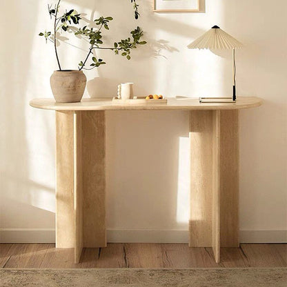 Modern Minimalist Natural Travertine Premium Console Table For Entryway & Living Room