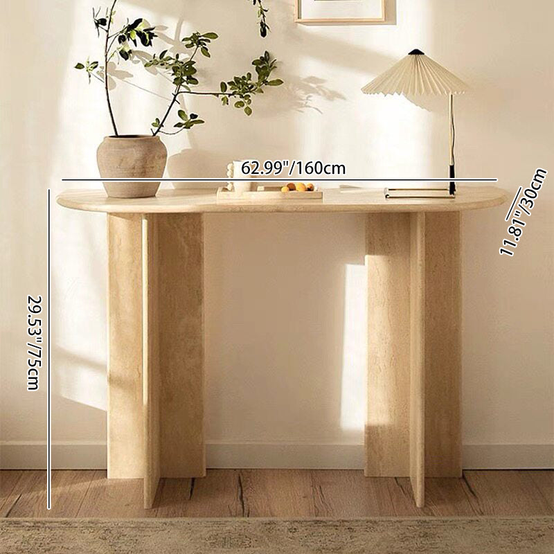 Modern Minimalist Natural Travertine Premium Console Table For Entryway & Living Room