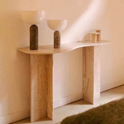 Modern Minimalist Natural Travertine Premium Console Table For Entryway & Living Room