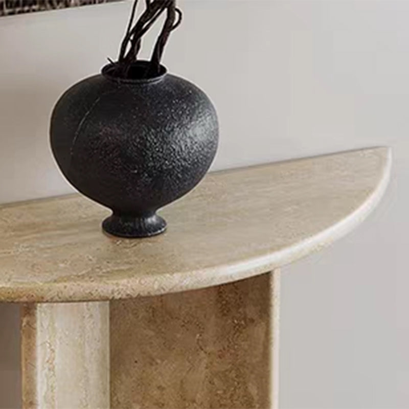 Modern Minimalist Natural Travertine Half Moon Console Table Against The Wall Space-saving For Living Room Entryway
