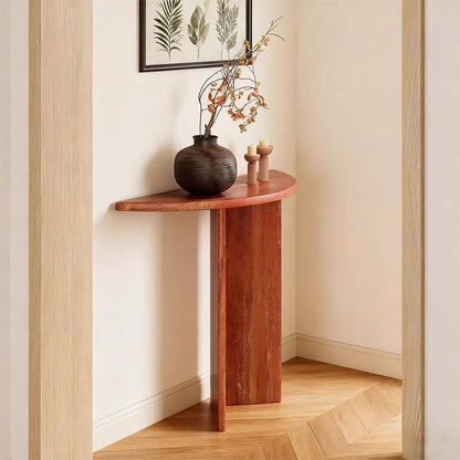 Modern Minimalist Natural Travertine Half Moon Console Table Against The Wall Space-saving For Living Room Entryway