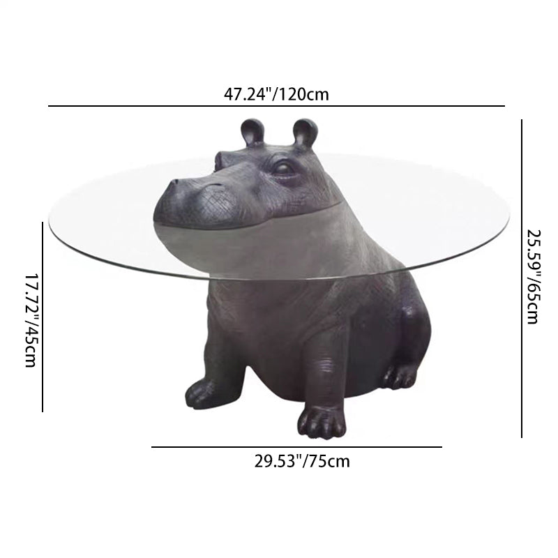 Contemporary Creative Fiberglass Tempered Glass Hippo Sculptural Coffee Table For Living Room