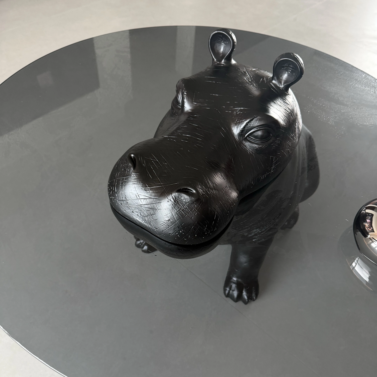 Contemporary Creative Fiberglass Tempered Glass Hippo Sculptural Coffee Table For Living Room