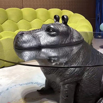 Contemporary Creative Fiberglass Tempered Glass Hippo Sculptural Coffee Table For Living Room