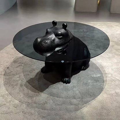 Contemporary Creative Fiberglass Tempered Glass Hippo Sculptural Coffee Table For Living Room