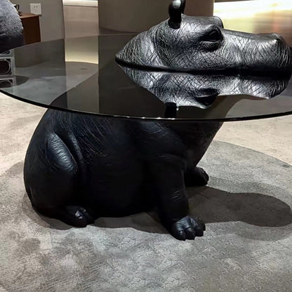 Contemporary Creative Fiberglass Tempered Glass Hippo Sculptural Coffee Table For Living Room