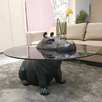 Contemporary Creative Fiberglass Tempered Glass Hippo Sculptural Coffee Table For Living Room