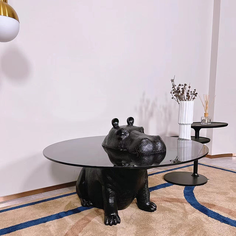 Contemporary Creative Fiberglass Tempered Glass Hippo Sculptural Coffee Table For Living Room
