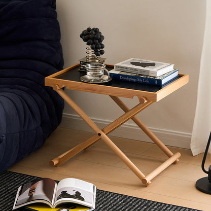 Modern Minimalist Rectangular Solid Wood & MDF Rectangular Side Table With Foldable Design & Adjustable Height For Living Room And Bedroom