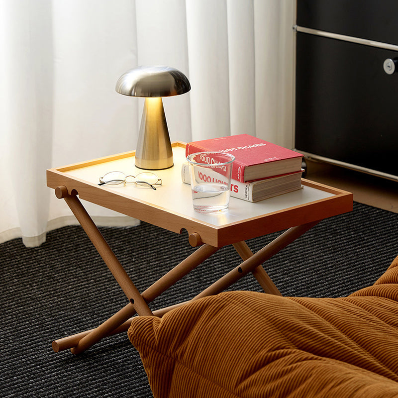 Modern Minimalist Rectangular Solid Wood & MDF Rectangular Side Table With Foldable Design & Adjustable Height For Living Room And Bedroom
