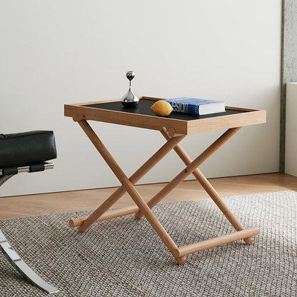 Modern Minimalist Rectangular Solid Wood & MDF Rectangular Side Table With Foldable Design & Adjustable Height For Living Room And Bedroom