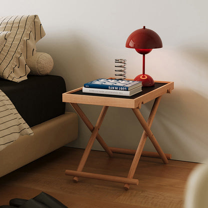 Modern Minimalist Rectangular Solid Wood & MDF Rectangular Side Table With Foldable Design & Adjustable Height For Living Room And Bedroom