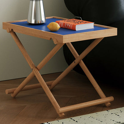 Modern Minimalist Rectangular Solid Wood & MDF Rectangular Side Table With Foldable Design & Adjustable Height For Living Room And Bedroom