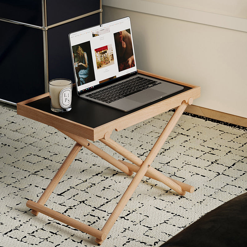 Modern Minimalist Rectangular Solid Wood & MDF Rectangular Side Table With Foldable Design & Adjustable Height For Living Room And Bedroom