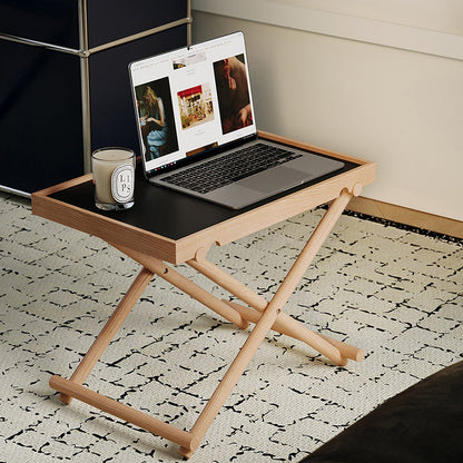 Modern Minimalist Rectangular Solid Wood & MDF Rectangular Side Table With Foldable Design & Adjustable Height For Living Room And Bedroom