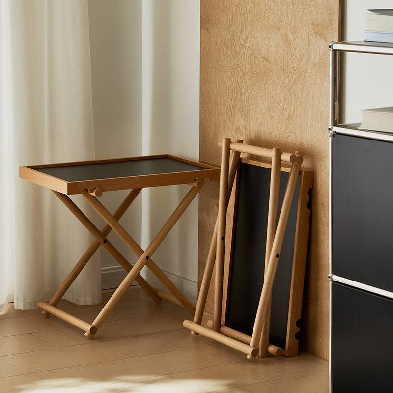Modern Minimalist Rectangular Solid Wood & MDF Rectangular Side Table With Foldable Design & Adjustable Height For Living Room And Bedroom