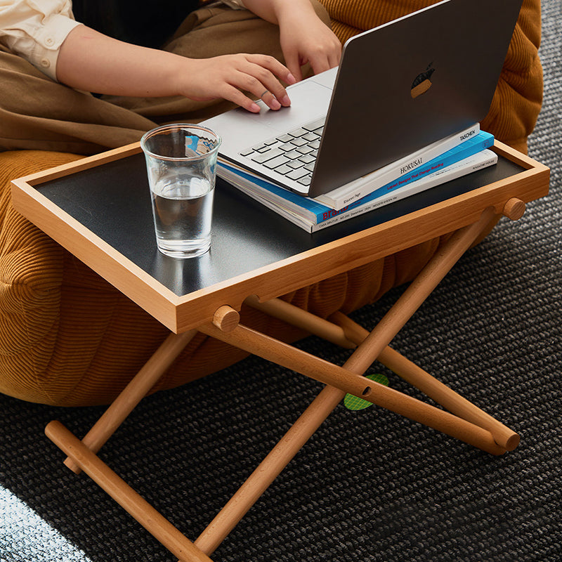 Modern Minimalist Rectangular Solid Wood & MDF Rectangular Side Table With Foldable Design & Adjustable Height For Living Room And Bedroom