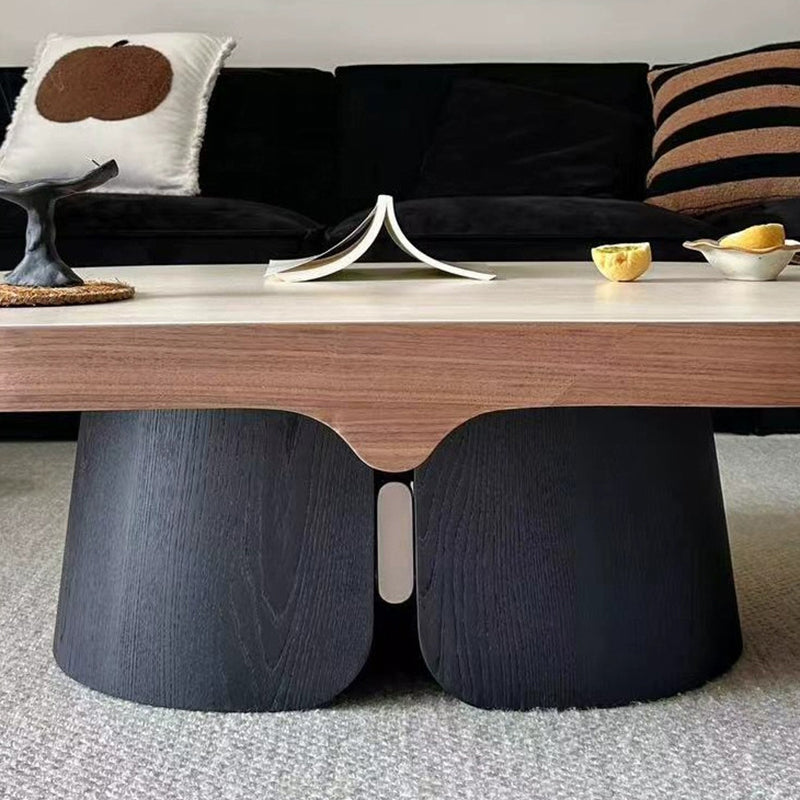 Modern Minimalist Yellow Travertine Solid Wood Plywood Stainless Steel Oval Coffee Table For Living Room