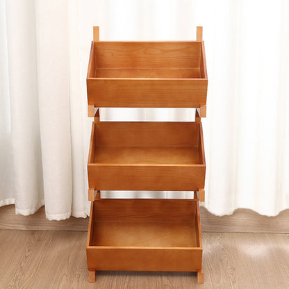 Modern Minimalist Solid Wood Rectangular Storage Shelf With 3-Tier Organizer For Living Room & Kitchen