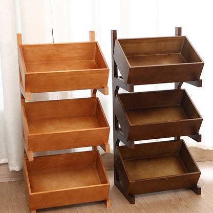 Modern Minimalist Solid Wood Rectangular Storage Shelf With 3-Tier Organizer For Living Room & Kitchen