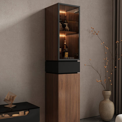 Modern Luxury Solid Wood Eco-Board & Glass Rectangular Display Rack With 2 Cabinets & 1 Drawer For Living Room