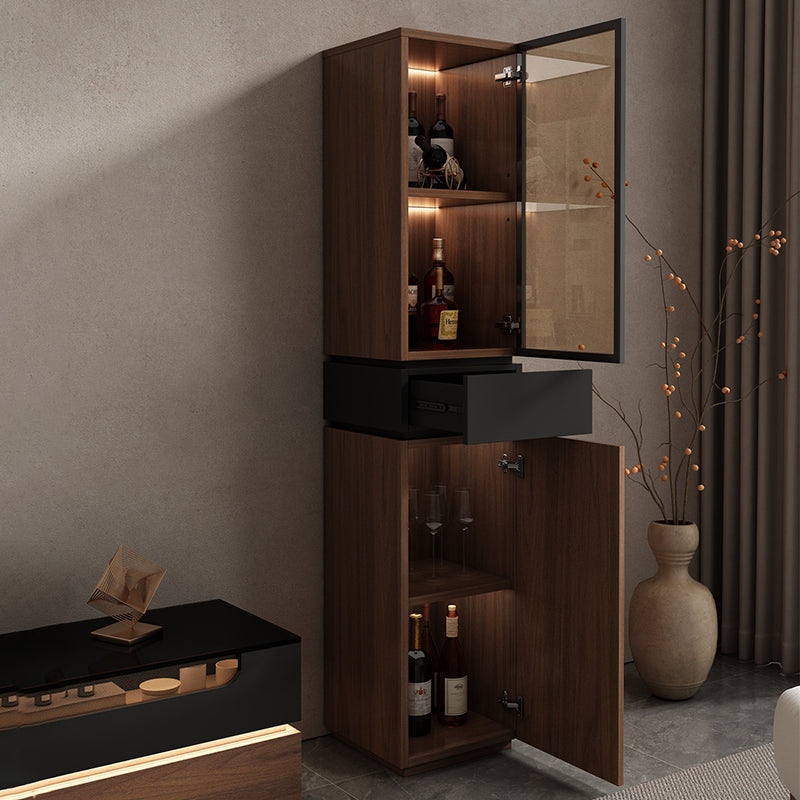 Modern Luxury Solid Wood Eco-Board & Glass Rectangular Display Rack With 2 Cabinets & 1 Drawer For Living Room