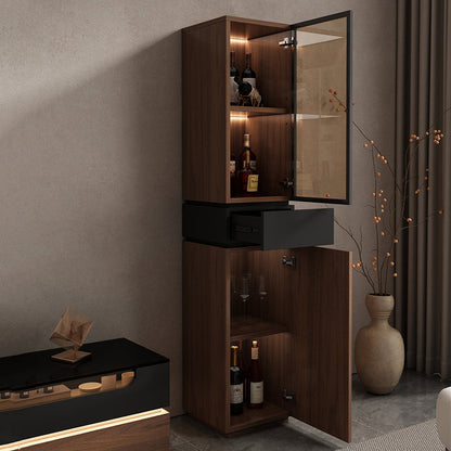 Modern Luxury Solid Wood Eco-Board & Glass Rectangular Display Rack With 2 Cabinets & 1 Drawer For Living Room