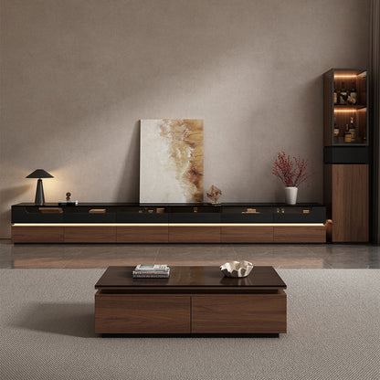 Modern Luxury Solid Wood Eco-Board & Glass Rectangular Display Rack With 2 Cabinets & 1 Drawer For Living Room