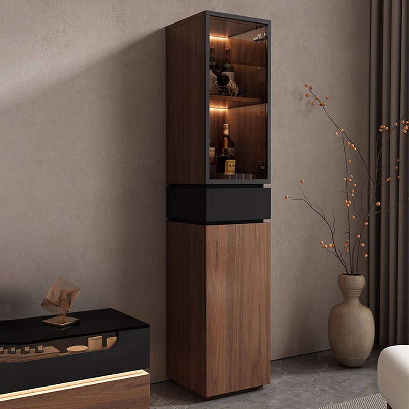 Modern Luxury Solid Wood Eco-Board & Glass Rectangular Display Rack With 2 Cabinets & 1 Drawer For Living Room